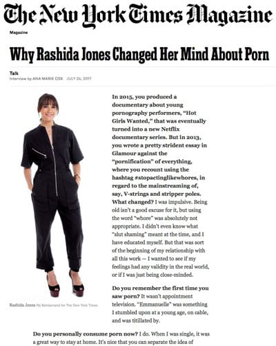 Rashida Jones lists her favorite Female Porn Makers.